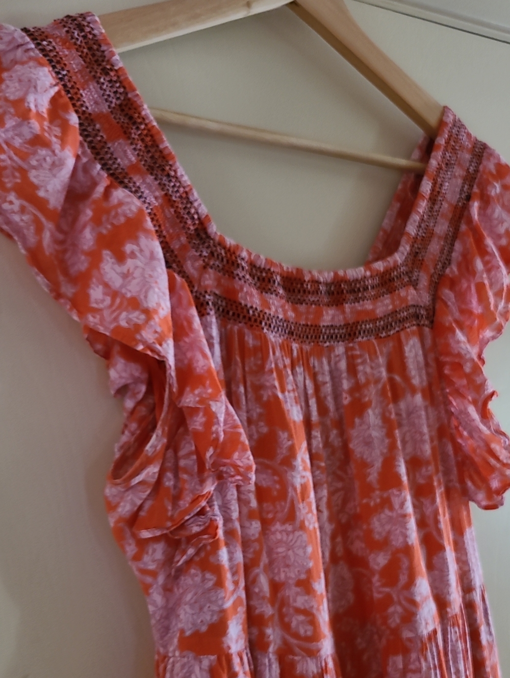 Free People Bonita Printed Midi Dress Coral Floral 100% Cotton Pockets Bohemian - Picture 6 of 17